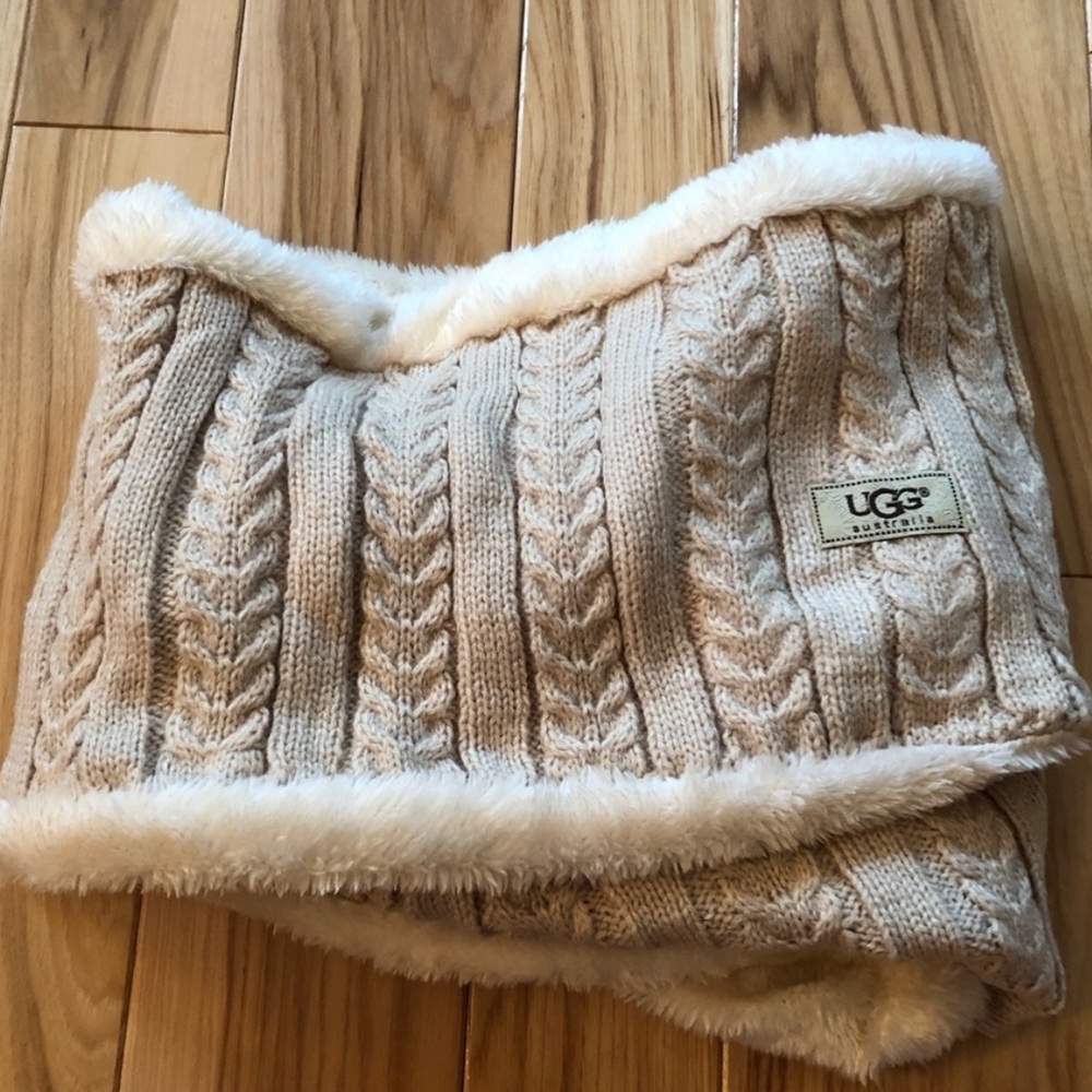 UGG Tan Cable Knit Faux Fur Infinity Scarf